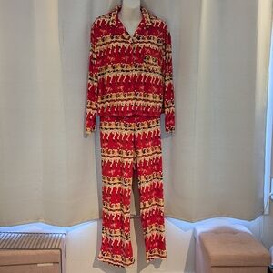 Red and white Dancing Girls fleece pajama set, medium 8/10, 29.5" inseam